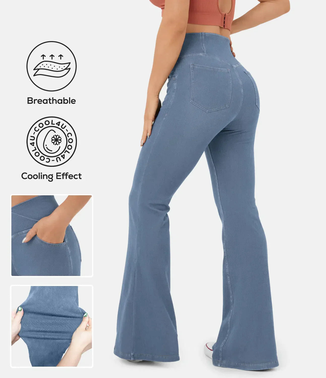 Hög Midja Jeans Dam med Korsat Förbund – Mjuk Bomull, Flexibel Passform, Praktiska Fickor, Storlekar S-XL 2