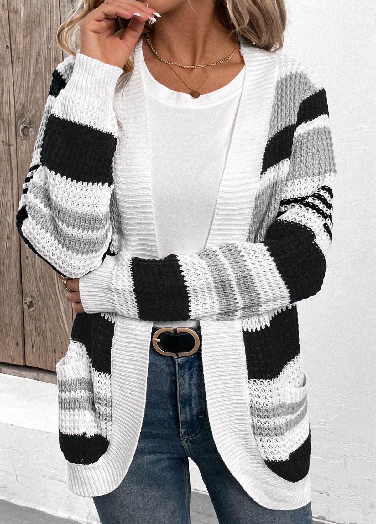 Lång Kofta för Kvinna med Öppen Design och Väskor – Mjukt, Andningsbart Material för Lager-på-Lager-Styling 6