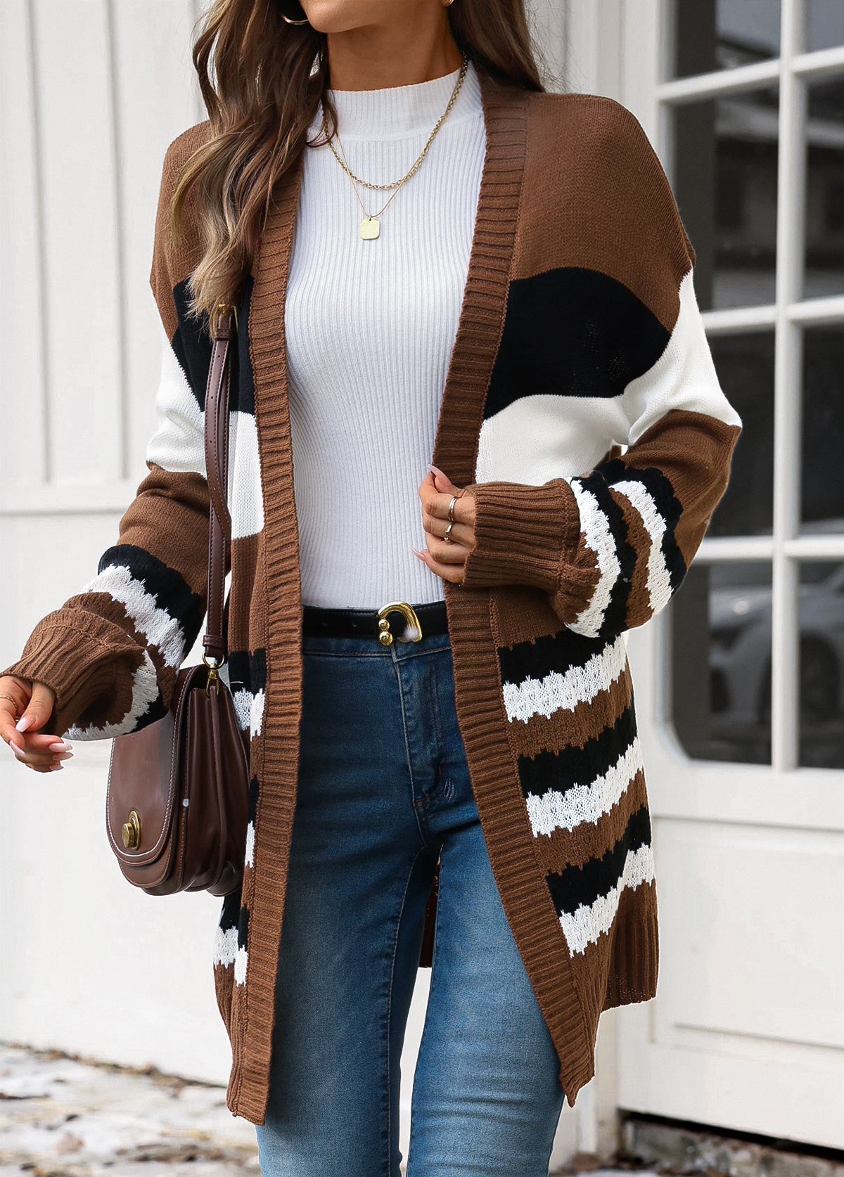 Dam Kofta Patchwork Mörkbrun Andningsbart Tyg-6