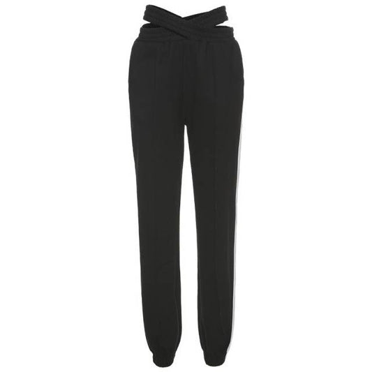 Dam Joggingbyxor Sportig Design Mjuk Bomull med Vita Sidor-1