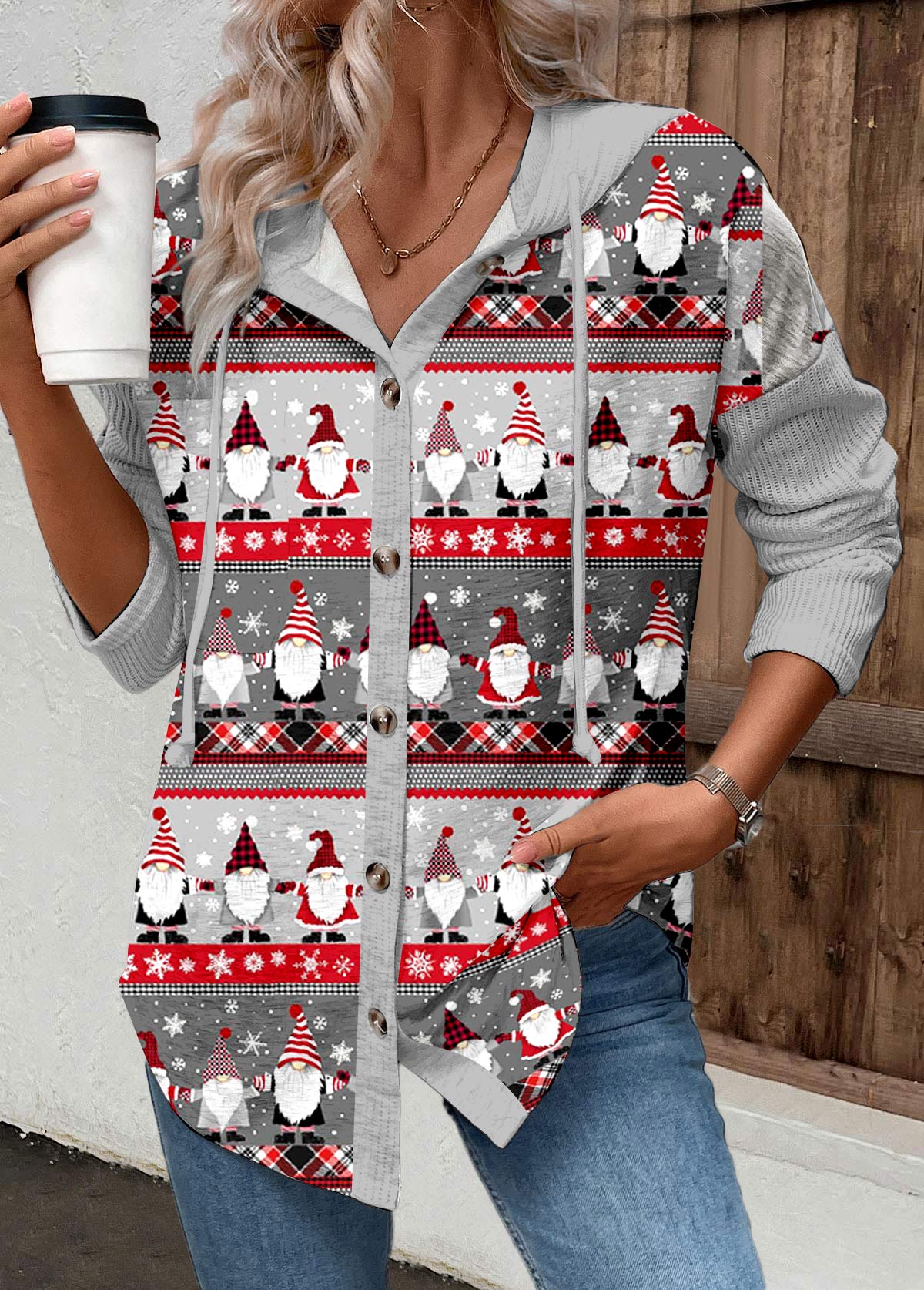 Lång Hoodie Dam Justerbar Huva Festlig Design Mjuk Tyg-4