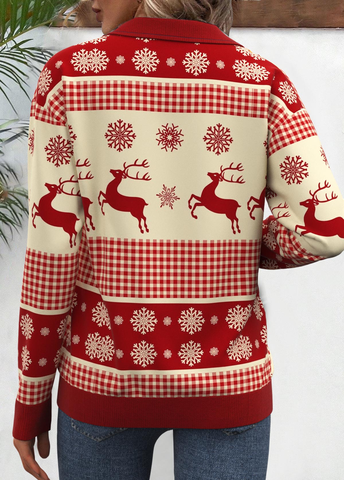 Kvinnors Jultröja med Dragkedja Mjukt Material-3