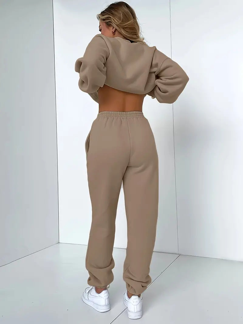 Kvinnors Joggingdräkt Mjuk Casual Tröja och Byxor Elastisk Blend-3