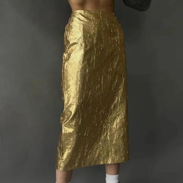 Dam Midi Kjol Rynkstruktur Polyester Elastan-4