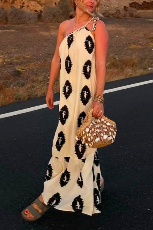 Maxiklänning Dam Boho En Axel Långt Mönster Bomull Polyester-2