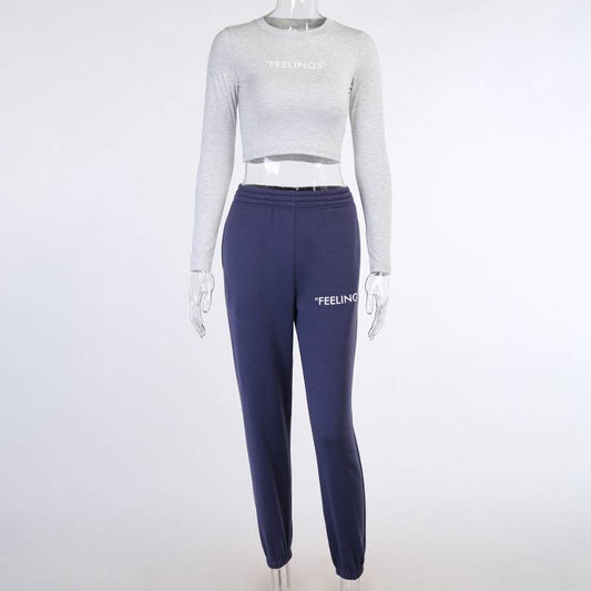 Dam Träningsdräkt Croppad Topp Joggingbyxor Polyester-1
