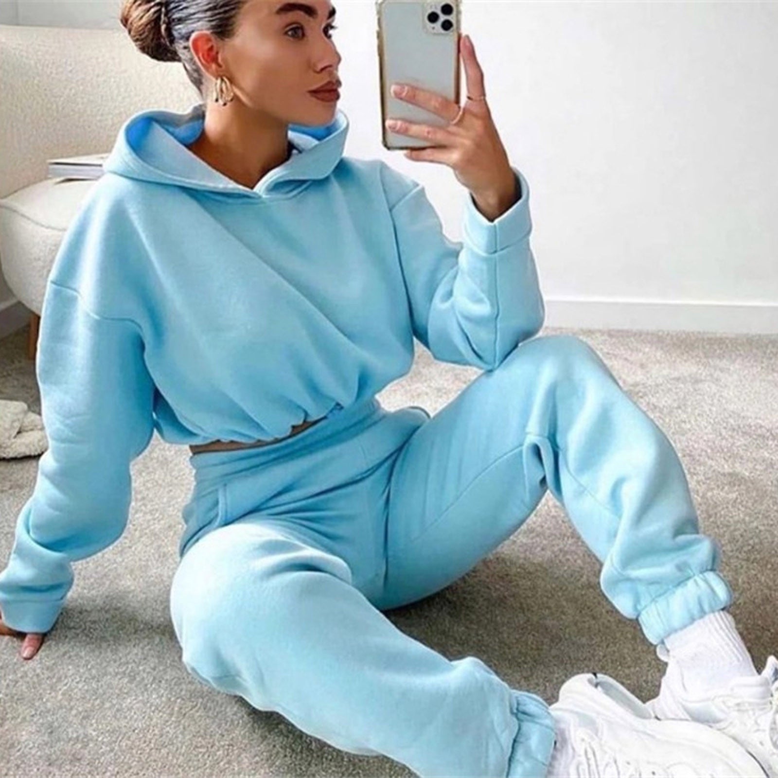 Dam Träningsdräkt Långärmad Hoodie Polyester Tryckbyxor-4