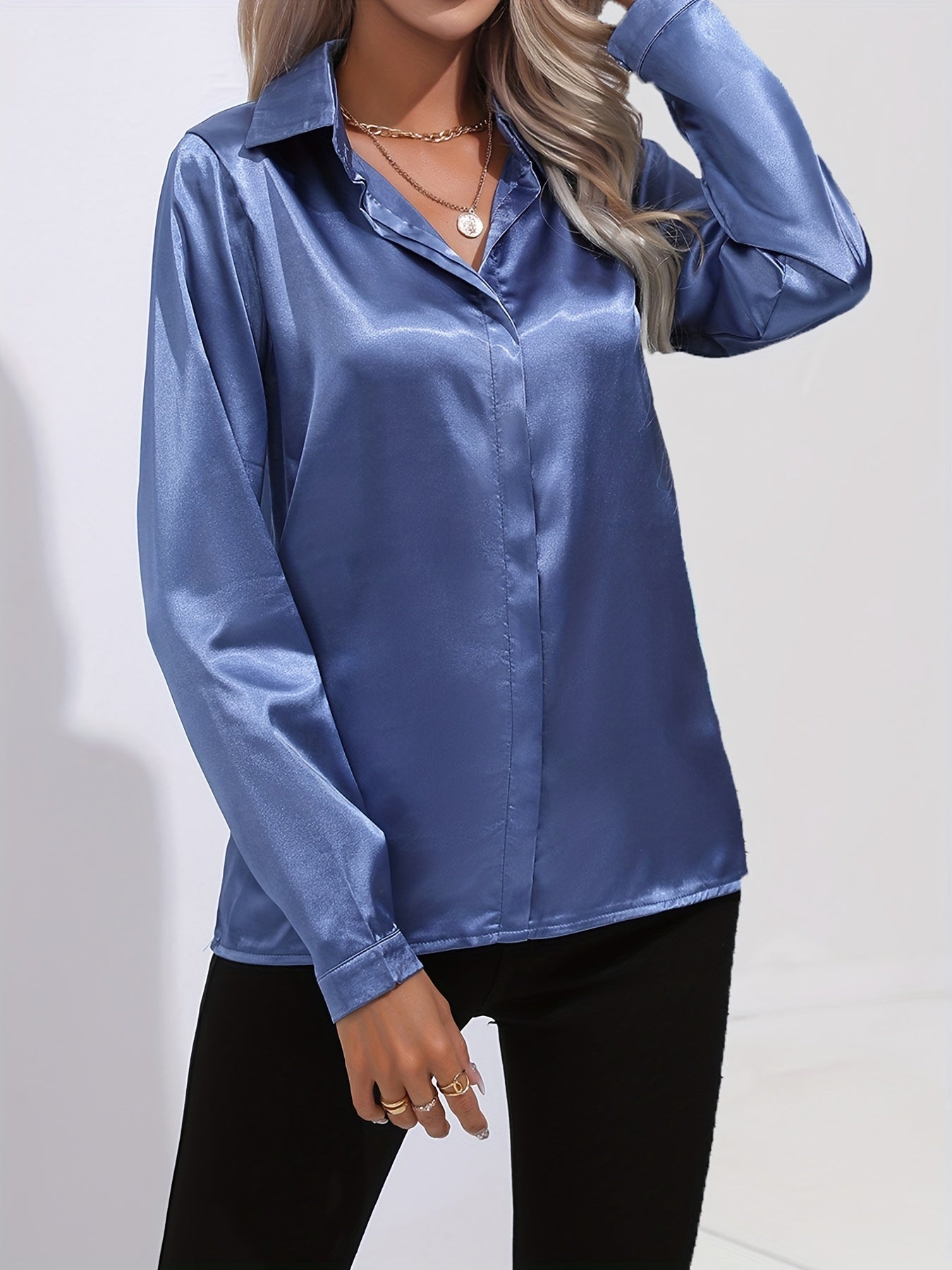 Kvinnors Satin Blus Elegant Höststil Mjuk Satinblandning-3
