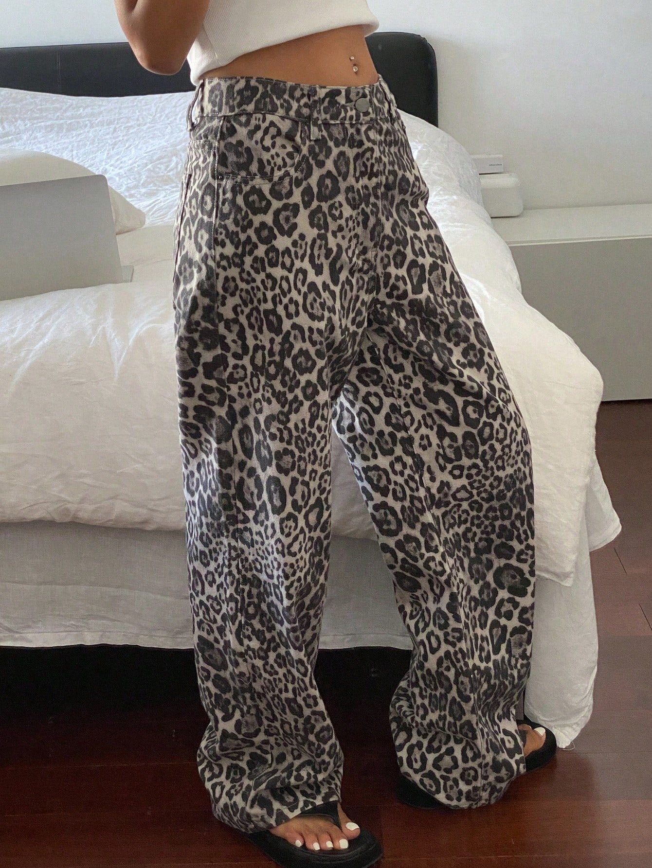 Variant image for Damjeans Hög Midja Leopardmönster 100% Bomull Lång Passform-1