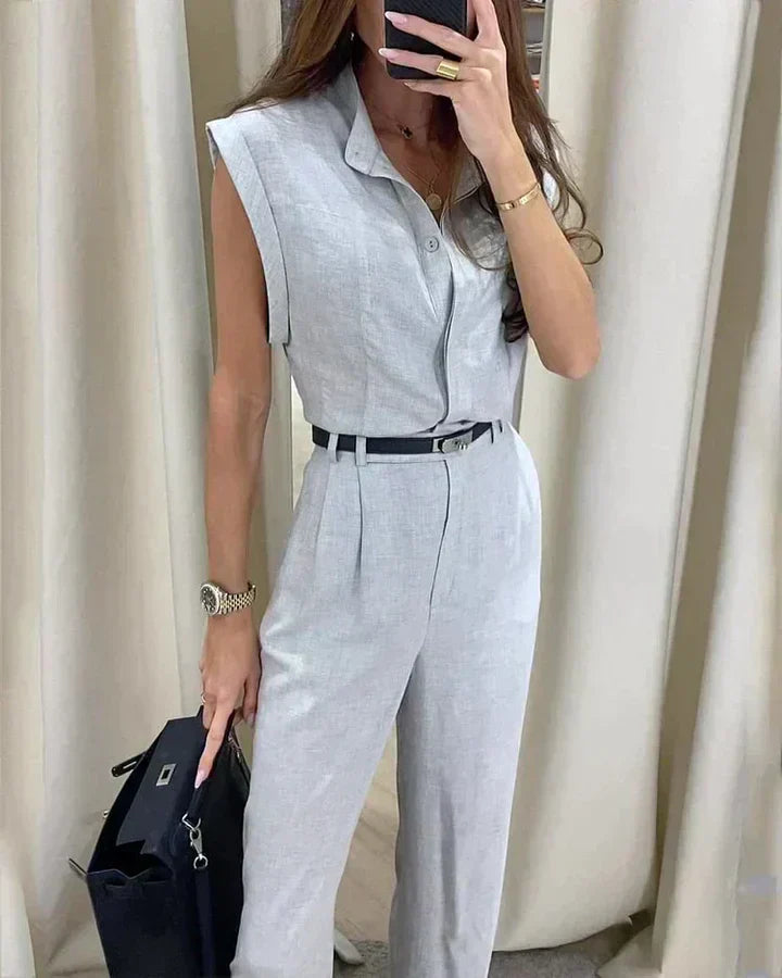Dam Casual Set Skjorta och Byxor i Högkvalitativt Material-3