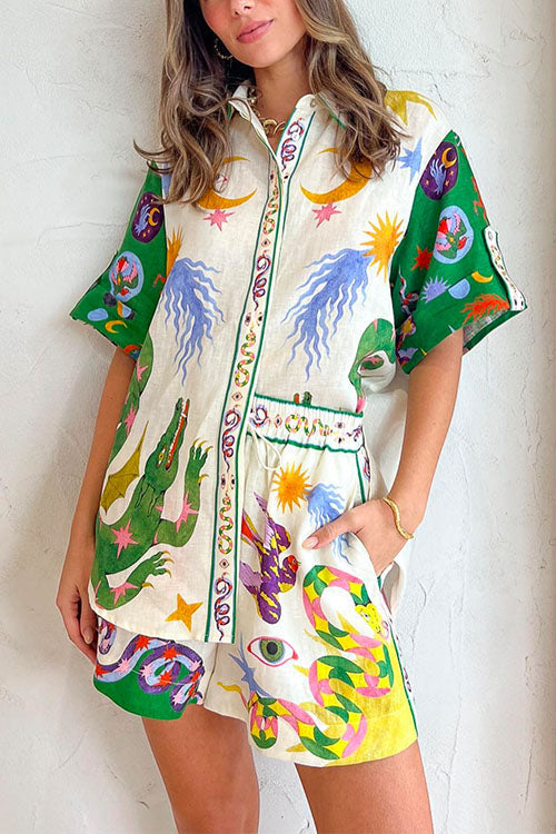 Dam Blus och Shorts Set Tecknat Tryck Bomull Polyester-2