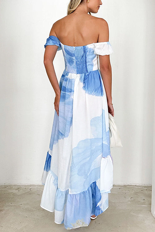 Dam Klänning Off-Shoulder Blommönster Midi i Bomull/polyester-5