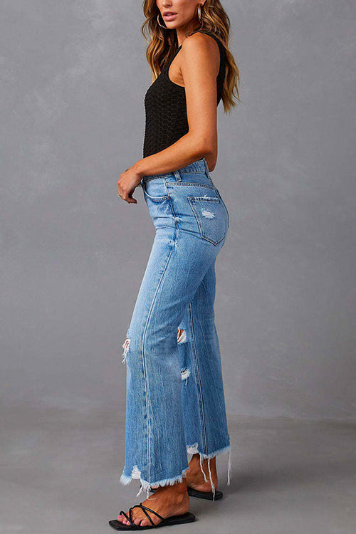 Dam Jeans Med Hög Midja Rippad Bomull Polyester 2