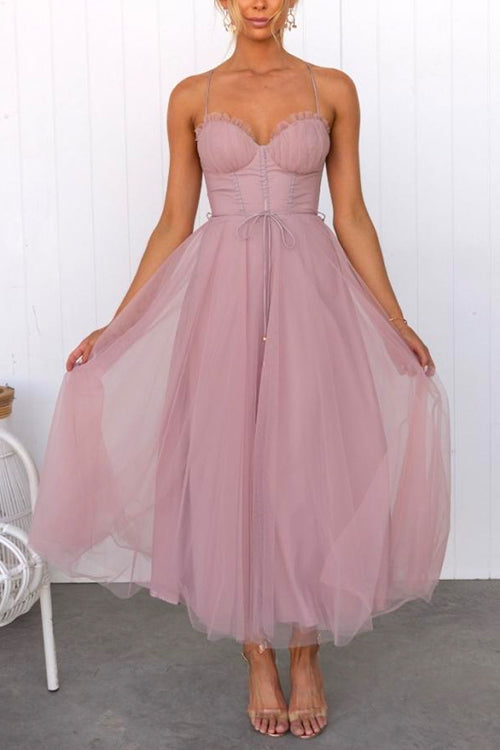 Lång Klänning Dam Mesh Swing med Bakre Knytning-6