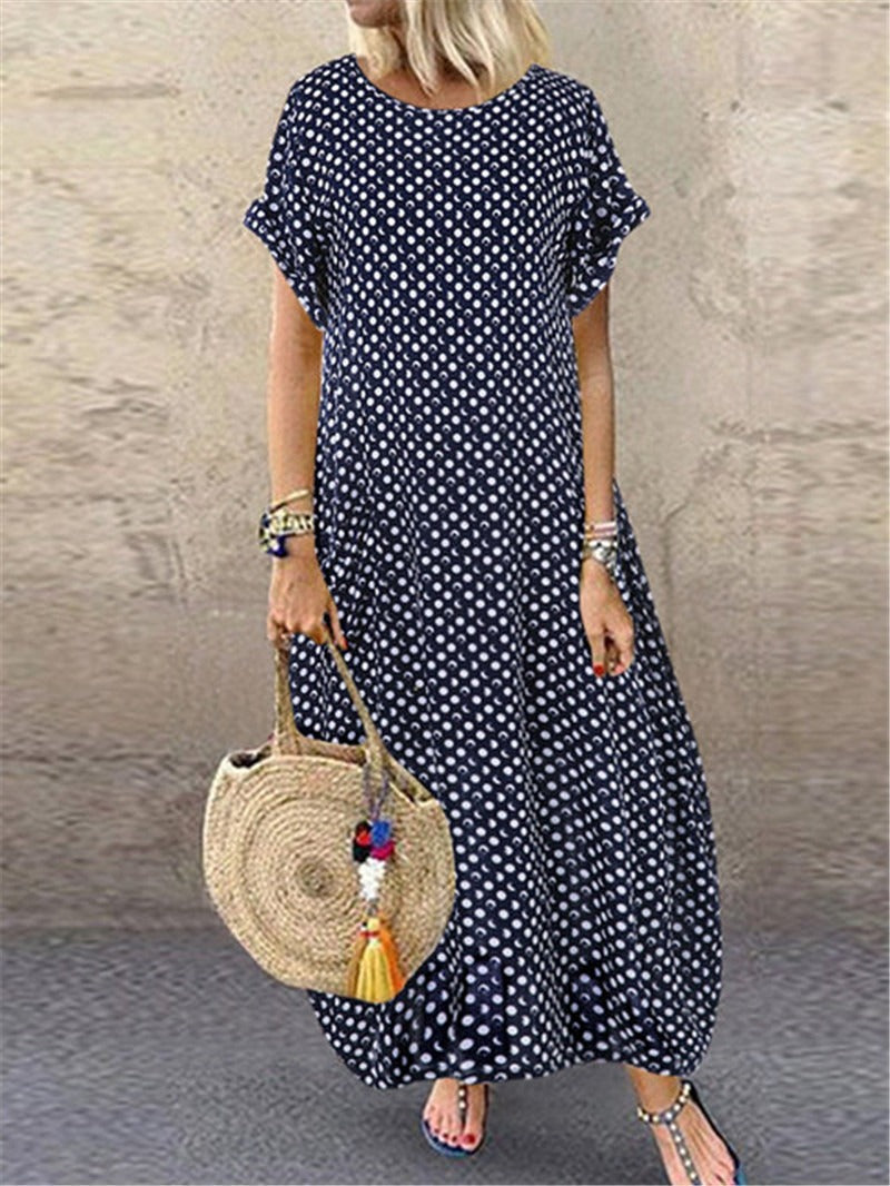 Variant image for Dam Klänning Midi Prickig Kort Ärmar Polyester-11