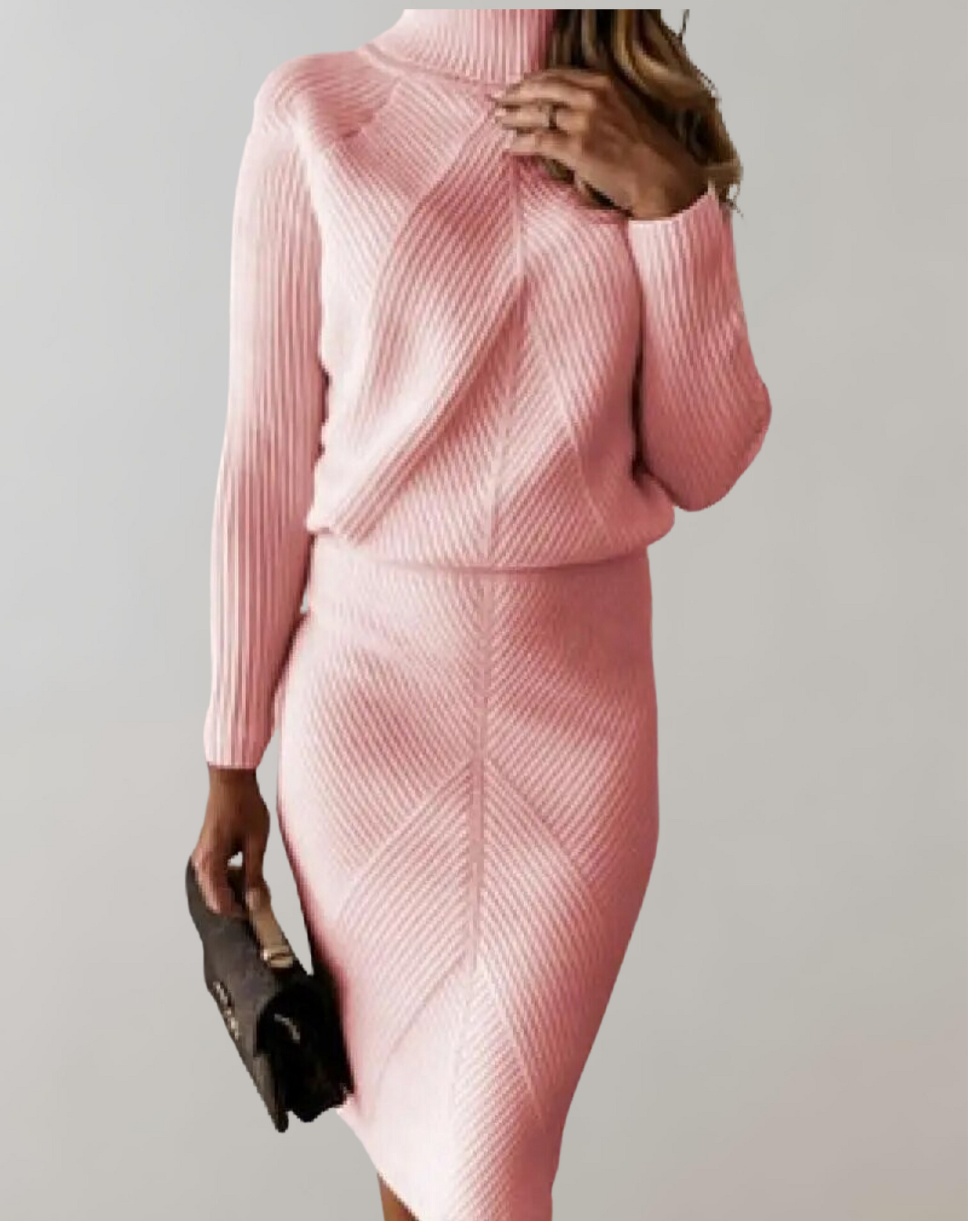 Tvådelat Set Dam med Turtleneck och Smal Kjol i Högkvalitativ Akryl – Elegant Höstoutfit 8