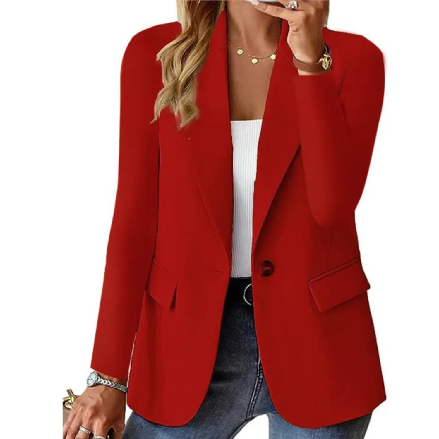 Slim Fit Kvinno Blazer Långärmad i Första Klassens Tyg – Elegant och Tidlös Design för Arbete och Fest 4