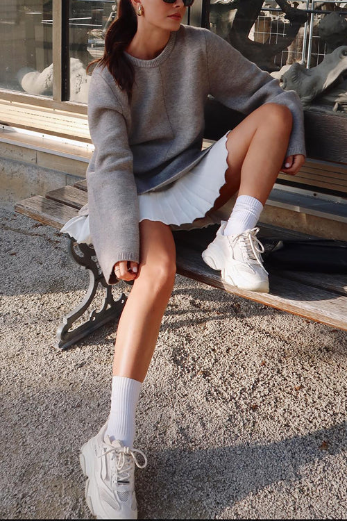 Stickad Dam Tröja Löst Passform Ullmix-3