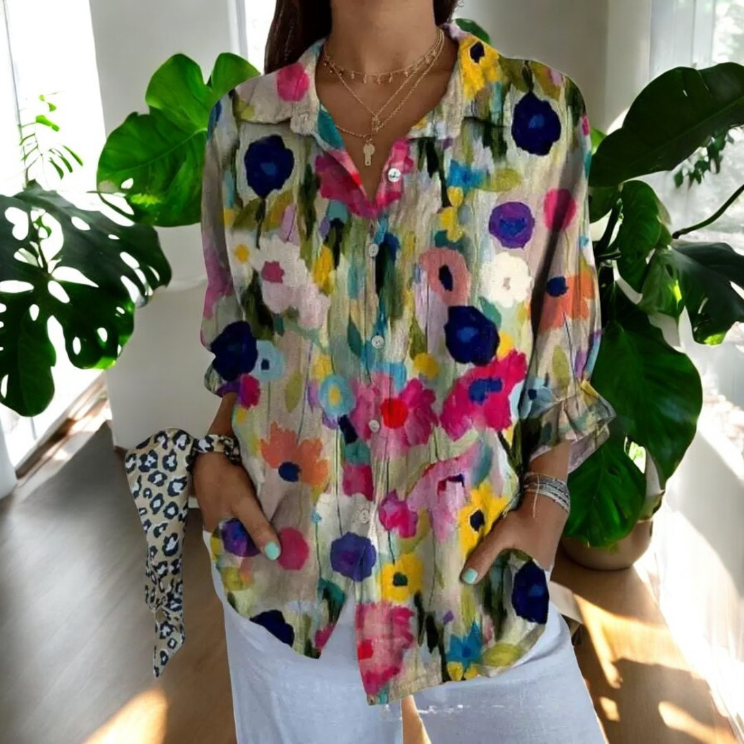 Kvinnors Blommig Skjorta Av Andningsbart Tyg Casual Fit-6