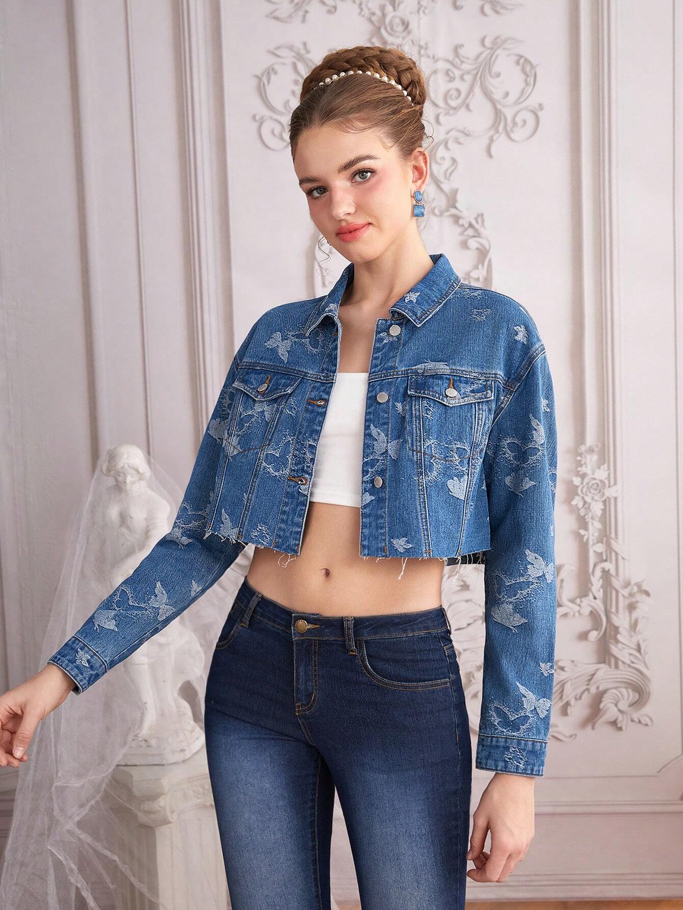 Damjacka Kort Jacquard Denim med Loopdetaljer-5