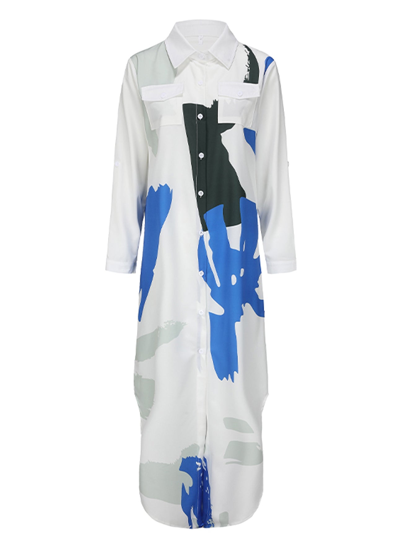 Dam Lång Skjortklänning med Skjortkrage i Polyester-3