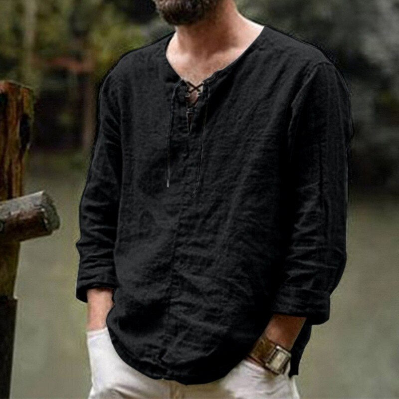 Herr Linneskjorta Avslappnad Stil Normal Passform Andningsbart Linne-4