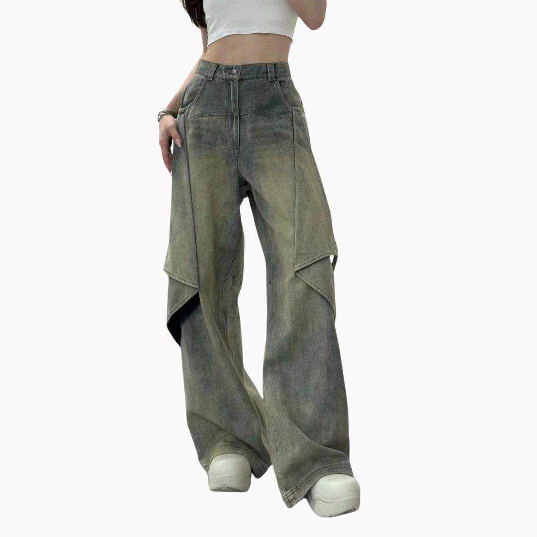 Dam Baggy Jeans Flerskiktad Bomull-2