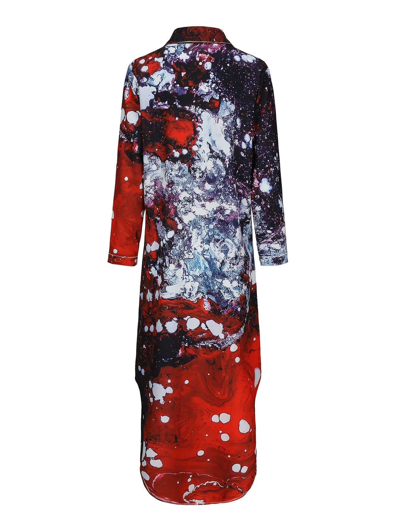 Damer Lång Skjorta Abstrakt Design Polyester Loose Fit-4