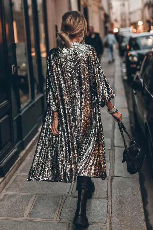 Dam Kimono Glittrande Paljetter Lätt Polyester-3