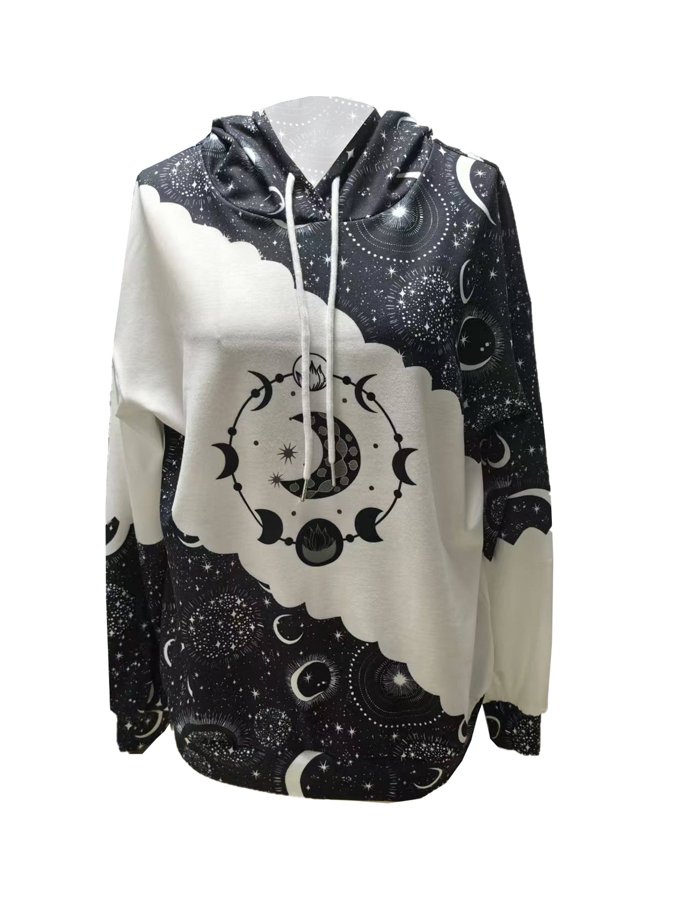 Unisex Hoodie Med Månmönster Långärmad Polyester Elastan-3