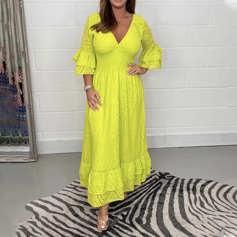 Dam Klänning Midi Anglaise med Ruffles Mjukt Tyg-6