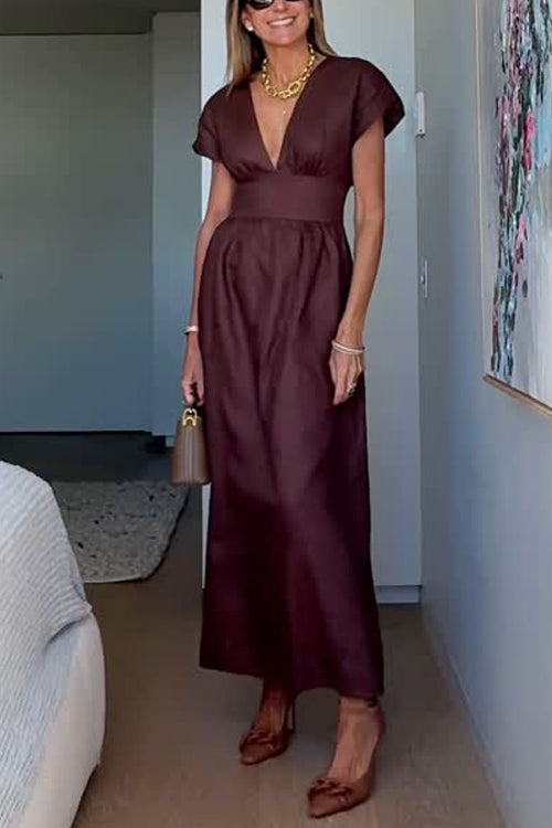 Maxiklänning Dam V-ringning Korta Ärmar Bomull Polyester-3