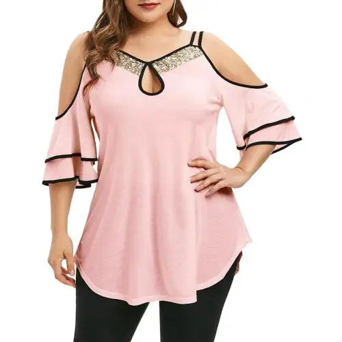 Blusar Dam Plus Storlek Avslappnad Polyester-1