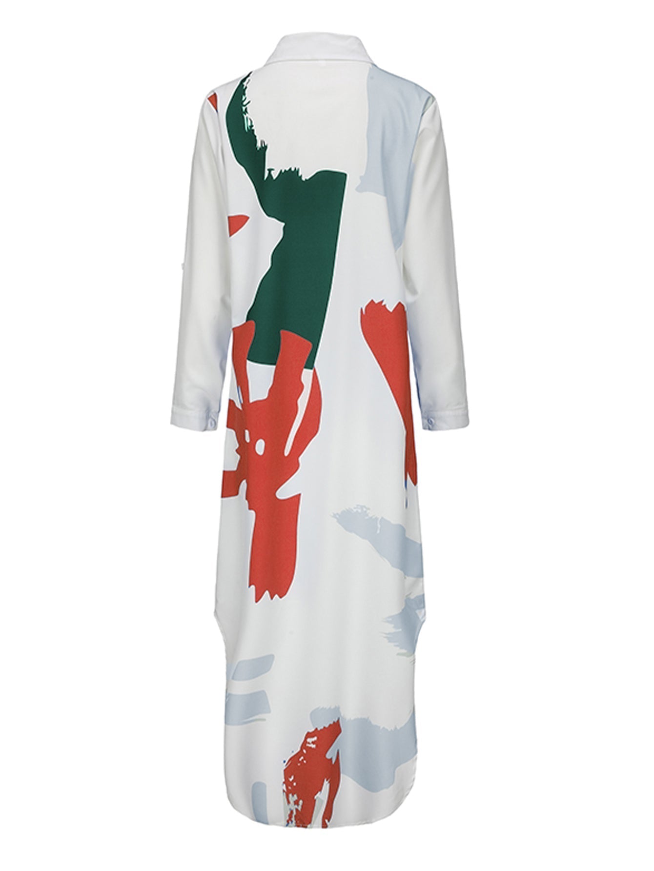 Dam Klänning Långärmad Mönstrad Polyester med Skjortkrage-4