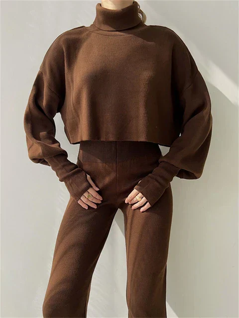 Variant image for Dam Turtleneck Tröja och Byxor Set Mjuk Textil-21