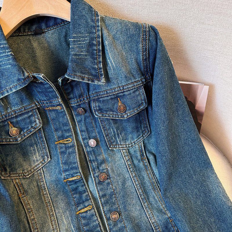Jeansjacka Dam Avslappnad Vintage Design 70% Bomull 20% Viskos 10% Polyester-4