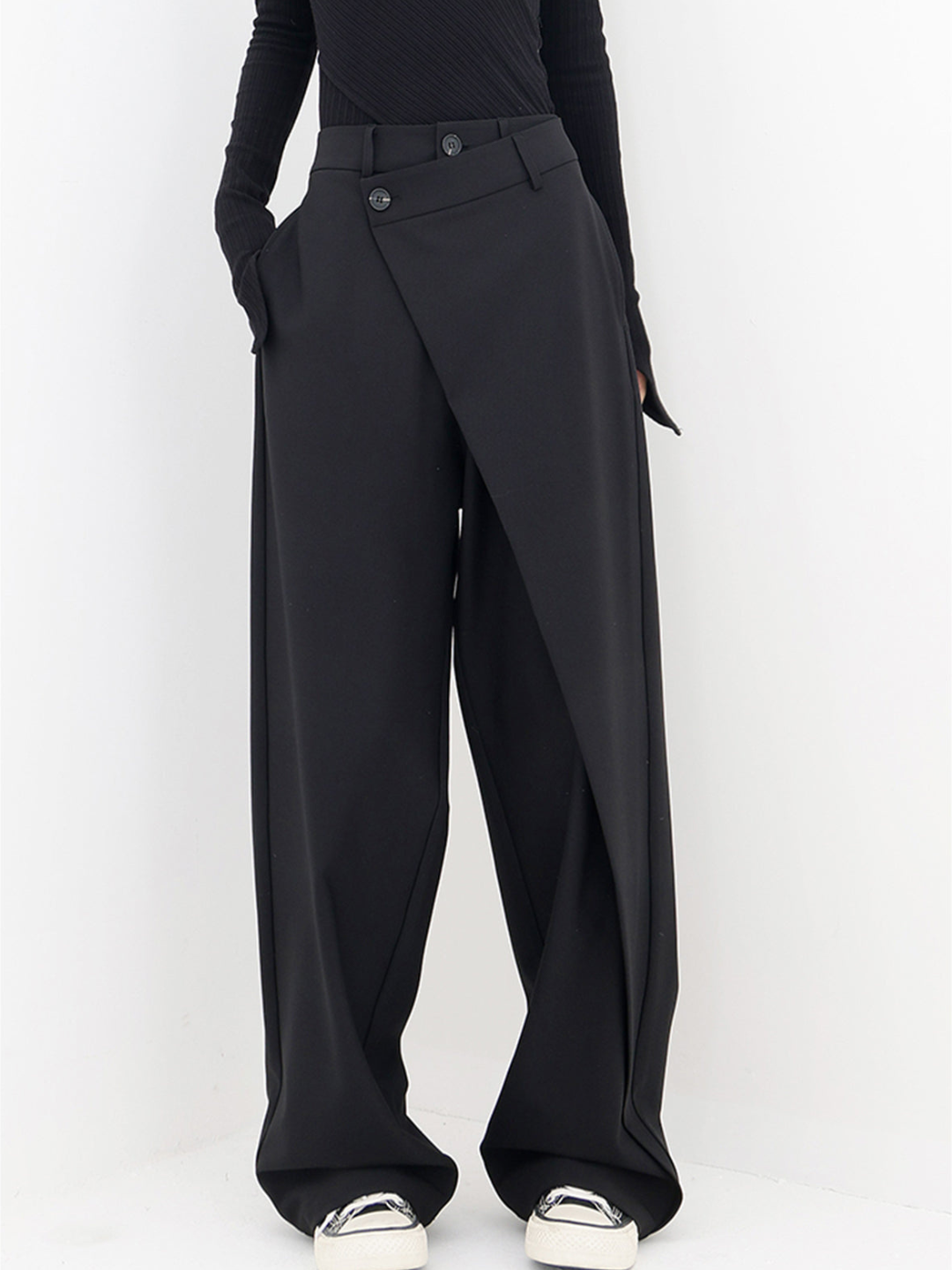 Snygga Byxor Dam Asymmetrisk Design Polyester Hög Midja-1