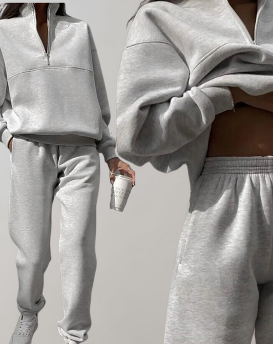 Dam Träningsdräkt Set Zip-Up Topp Fleece Joggingbyxor-1