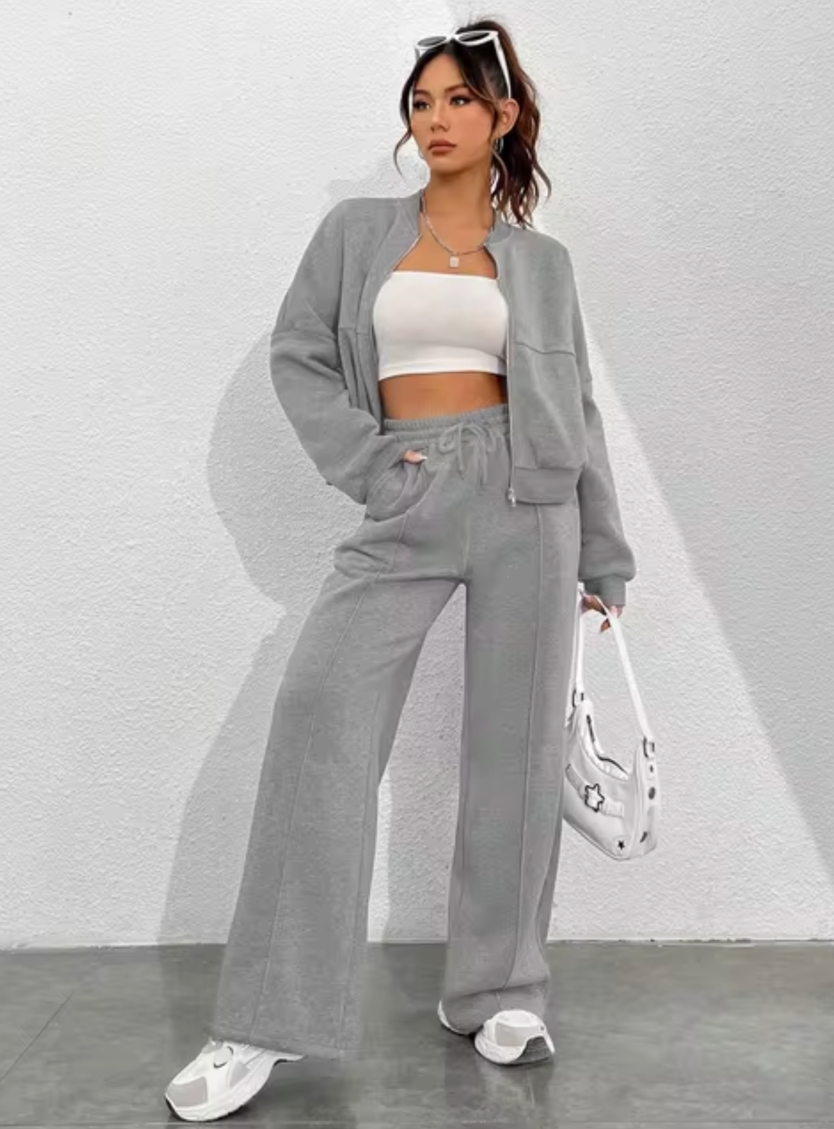 Dam Zip-up Jacka och Joggingbyxor Set Mjukt Andningsbart Tyg-3