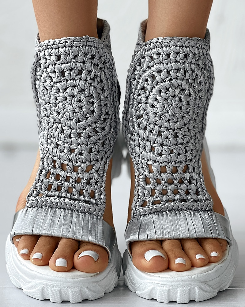 Dam Flip-Flops Stickade Elastiska Sommarsandaler-4