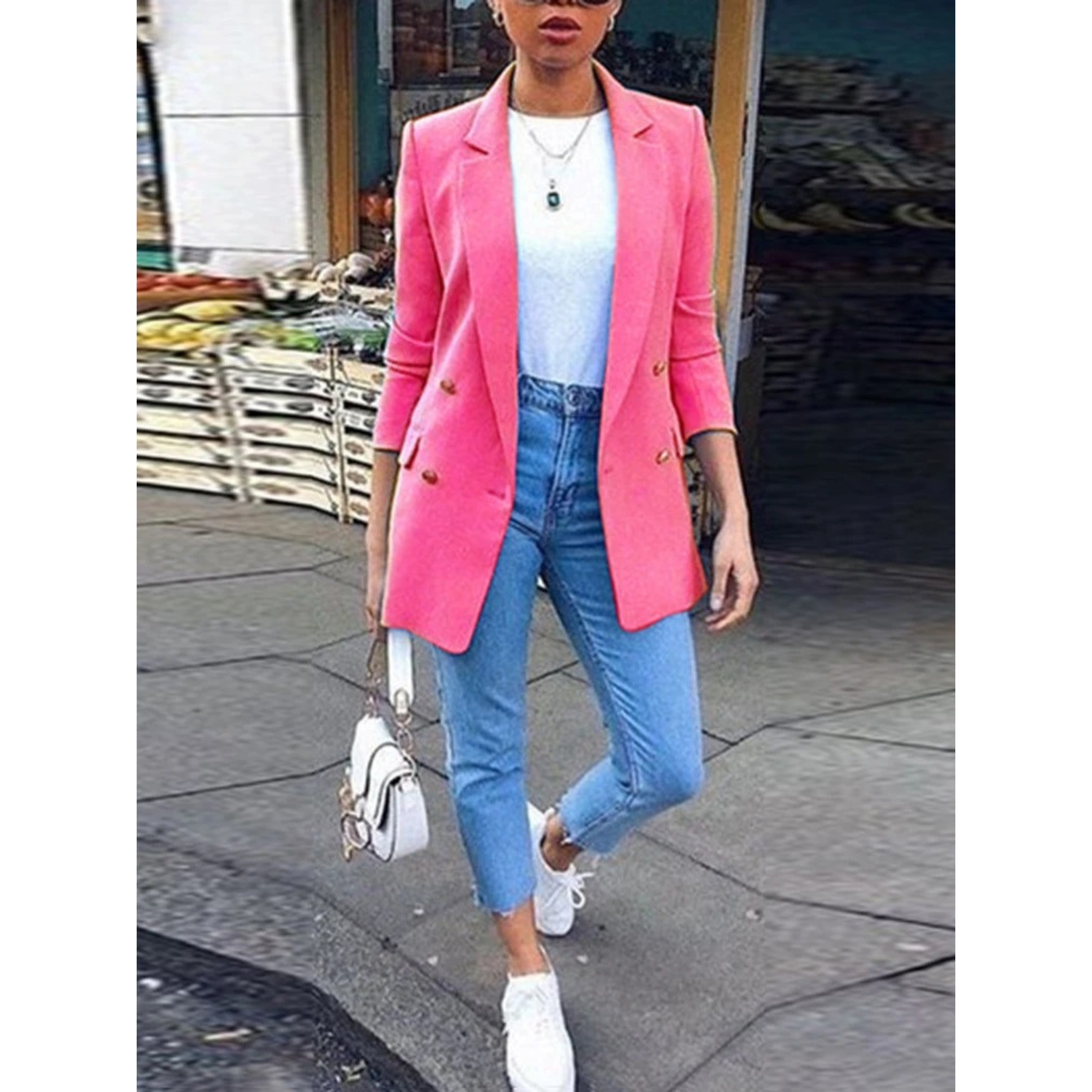 Kvinnors Blazer Medellängd Enkel Design Högkvalitativt Material-3