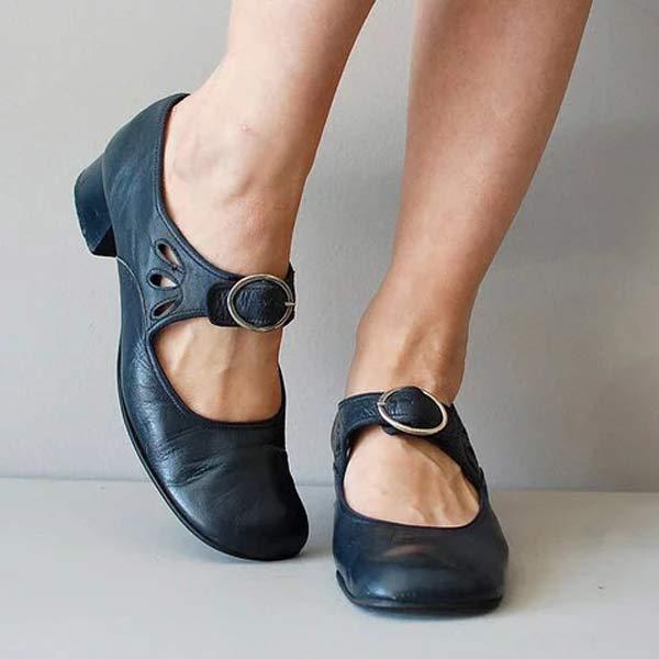 Damen Sandalen aus Leder mit Niedrigem Keilabsatz und Schnallen – Monochrom, Komfortabel und Elegant 9
