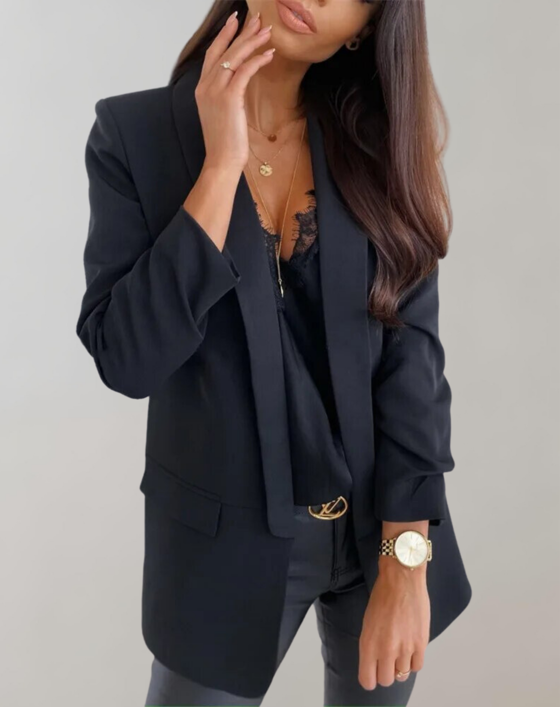 Dam Blazer Klassisk Design 100% Polyester för Vår och Höst-3