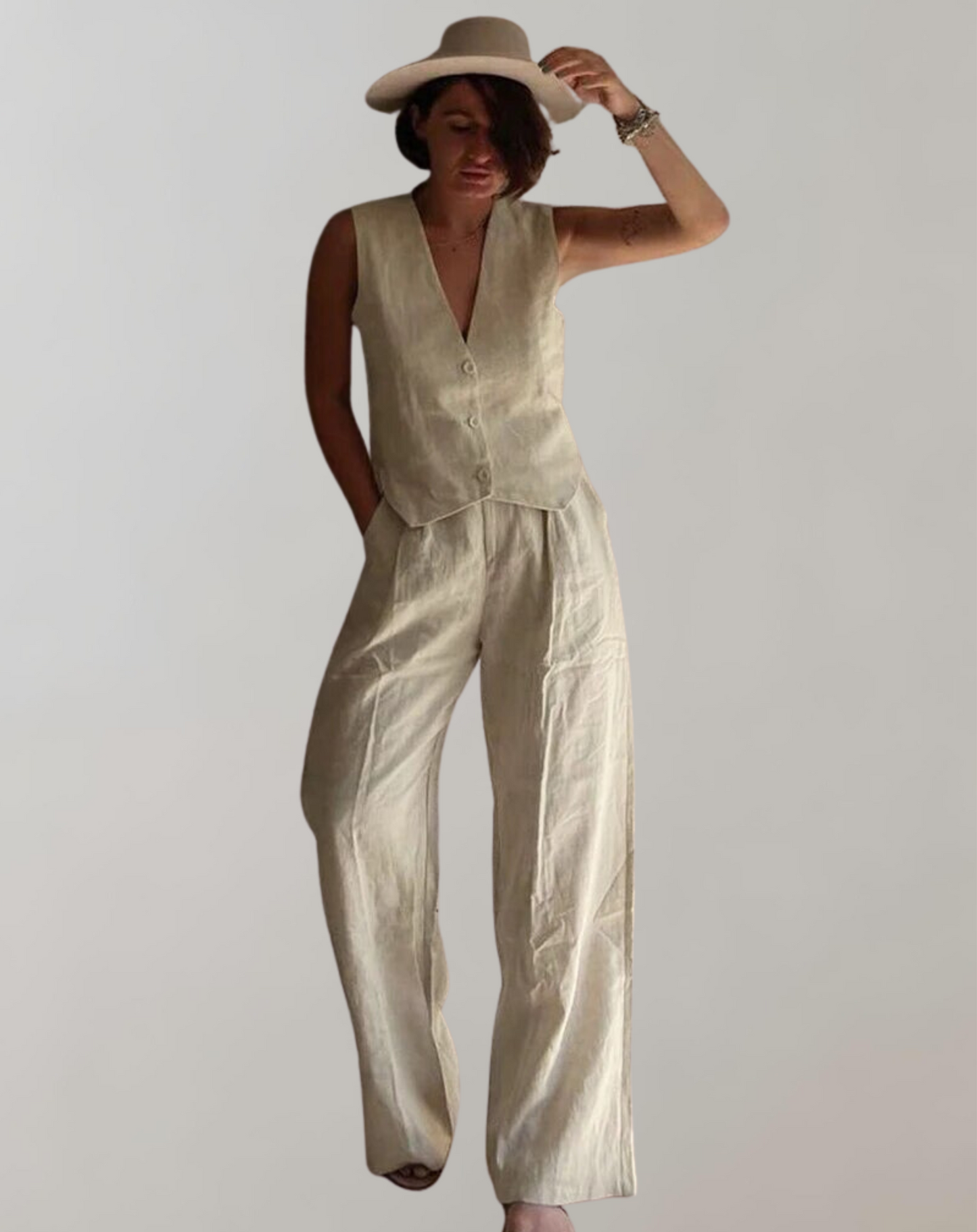 Dam Tank Top och Höga Midja Byxor i Lätt Material för Sommarträningskläder-3