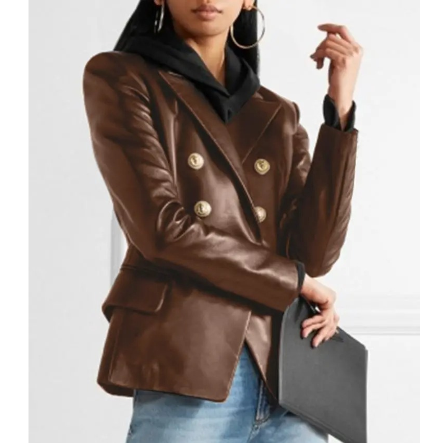 Kvinnor Blazer Dubbelt Bröst Skräddarsydd Polyester-3