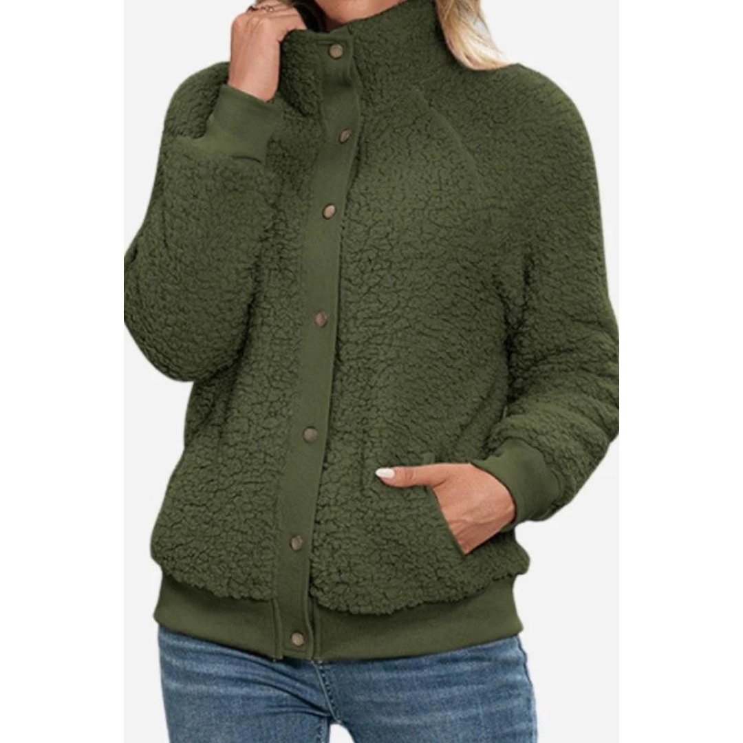 Dam Fleecejacka Vinter Mjuk och Varm Fleece med Knappstängning 6