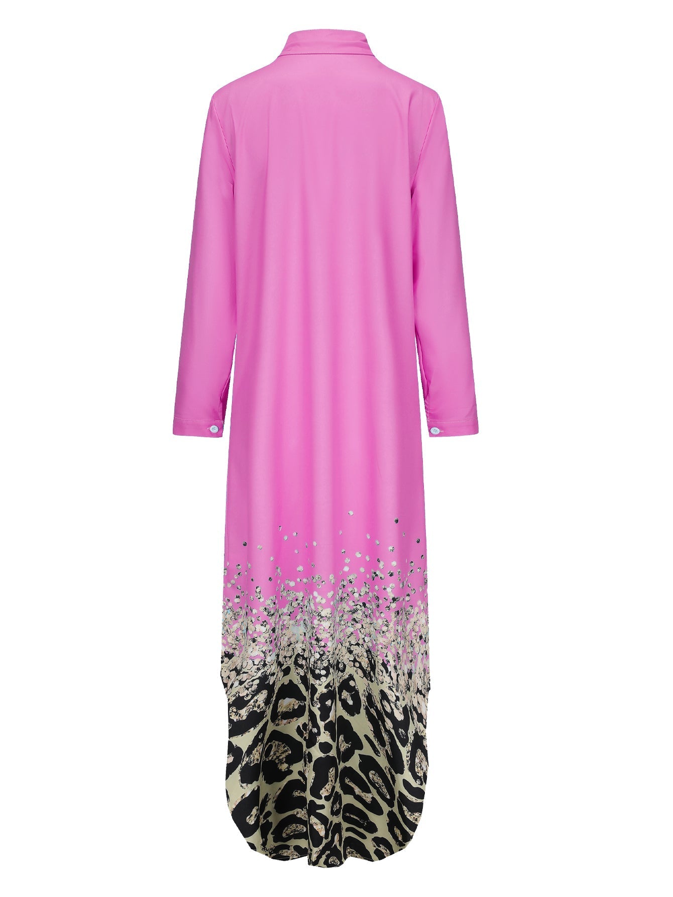 Kvinna Lång Ärmskjorta Klänning Leopardmönster Polyester-3