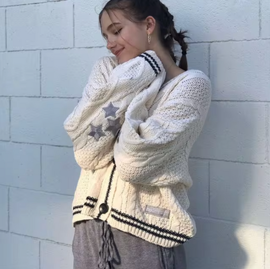 Dam Stickad Tröja med StjÀrntryck i Mjuk Akryl-1