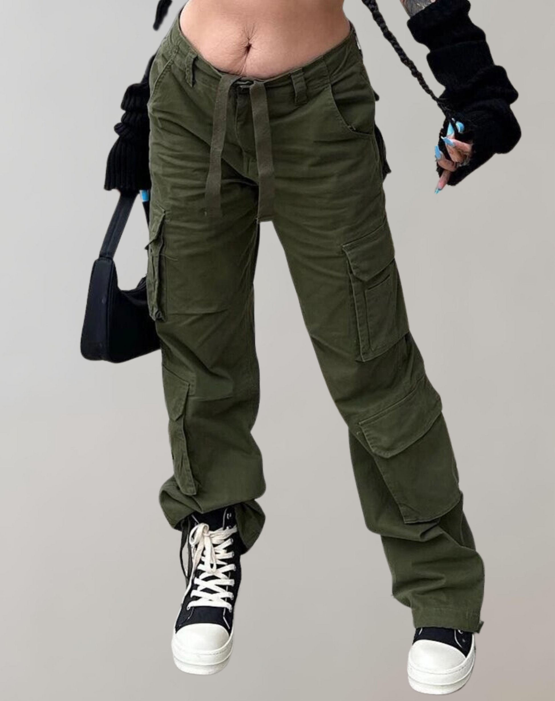Dam Cargo Byxor Hög Midja Baggy Denim Snygga Byxor 10