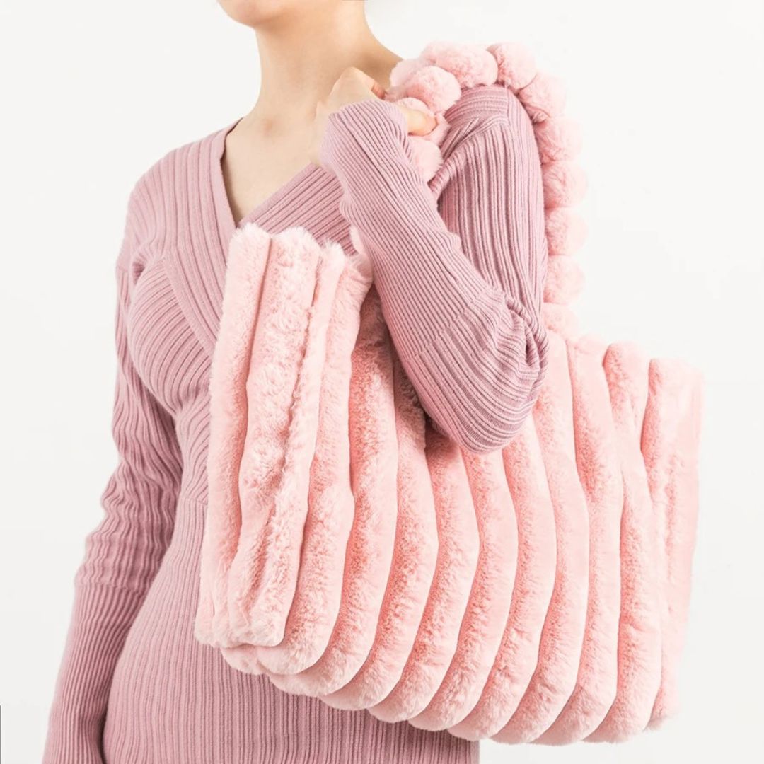 Dam Axelväska Plysch Syntetisk Päls Rymlig Elegant Design-4